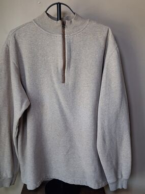 Woolrich Men's 1/4 Zip Suede Elbow Patch Beige Pullover Sweater; Size L